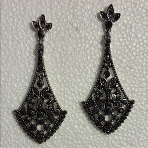 Black Crystal Filigree Drop Earrings